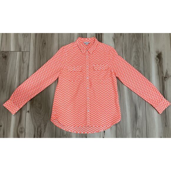 American Eagle Long Sleeve Button Down Shirt Neon Orange Chevron Women’s Size M - Picture 1 of 6